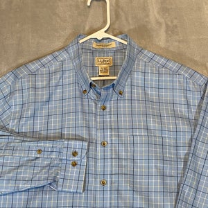 LL Bean Shirt Men XL Blue Trim Fit Long Sleeve Wrinkle Resistant Button Down
