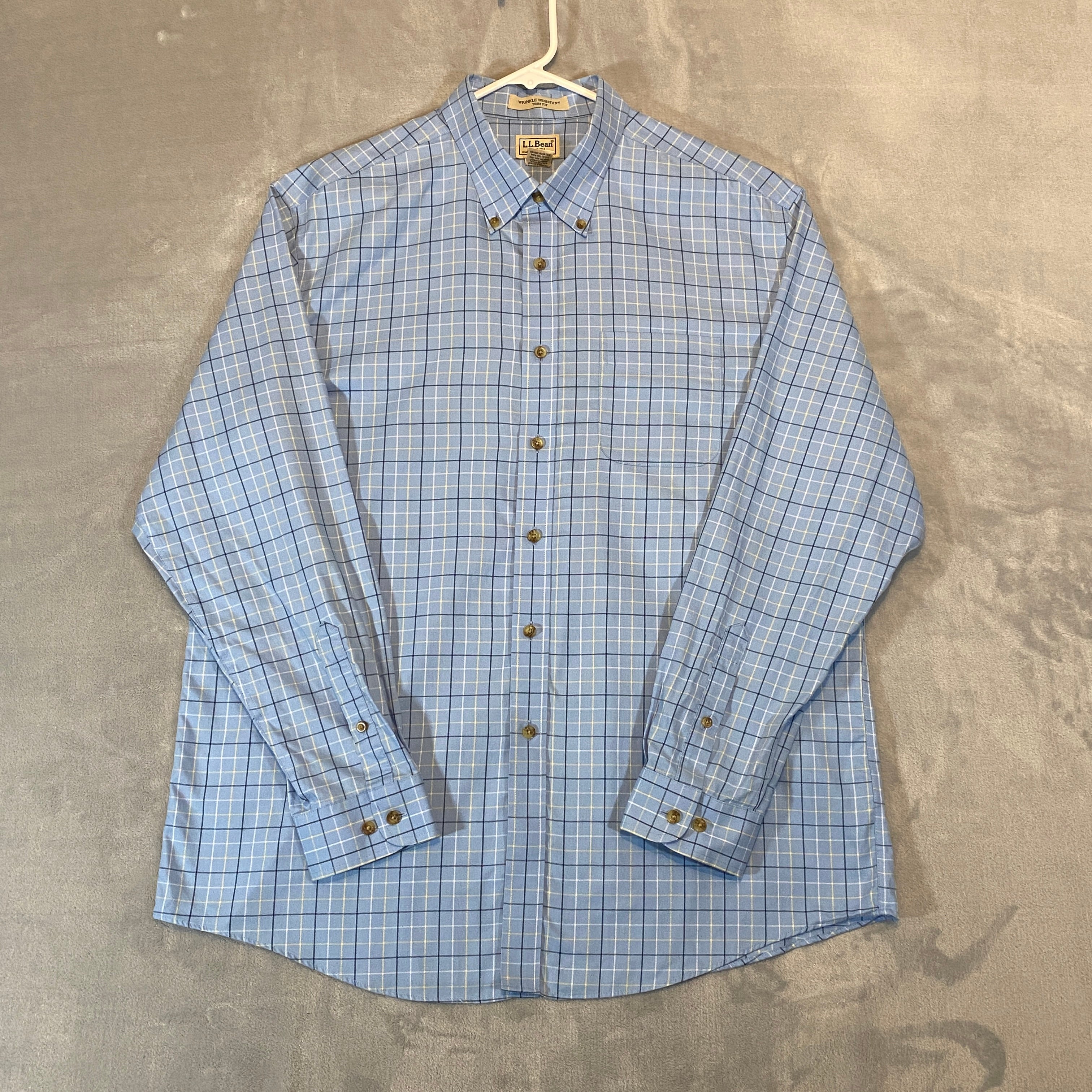 Vintage LL Bean Button Up Shirt Mens Large Light Blue Long Sleeve