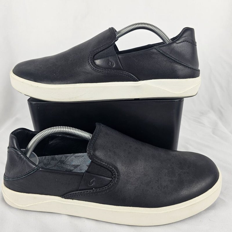 Olukai Lae'ahi 'Ili Men's Sneakers Shoes Size 10 Leather Black Slip On Comfort