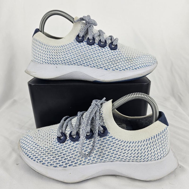 Allbirds Tree Dashers Women's Size 7 White Blue Athletic Running Shoes Sneakers