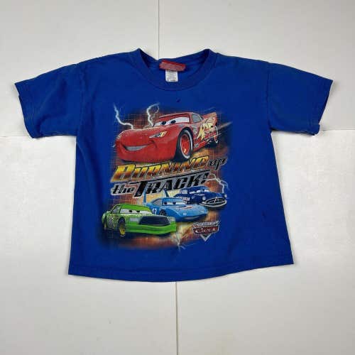 Y2K Disney's Cars Kid's T-Shirt Lightning McQueen Burning Up the Track Sz XS