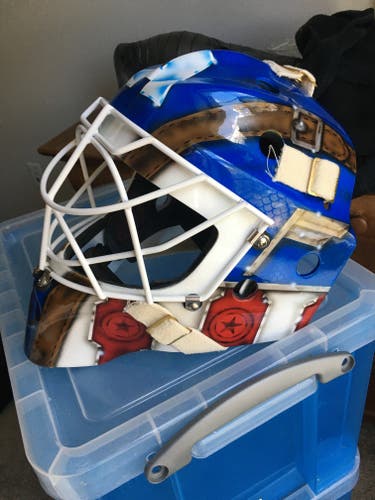 CCM 9000 Captain America goalie helmet painted by Brooklyn Custom Helmets