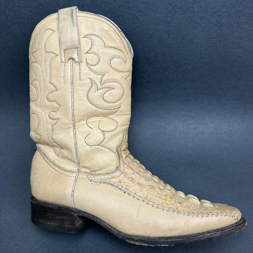 El Patron Don Julio Alligator Print Cowboy Boots Tan Beige Size Mens 27.5 US 8.5