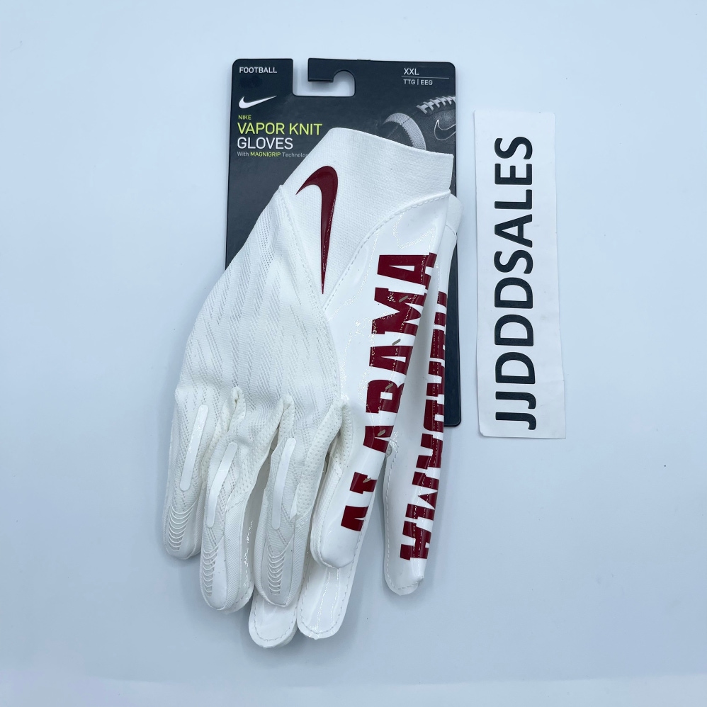 Nike Vapor Knit Alabama Crimson Tide Football Gloves White DX4888-135 Size 2XL