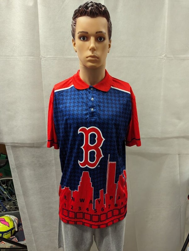 Majestic Boston Red Sox Polo Shirt Adult Large Navy Blue Tagless Red Trim  MLB