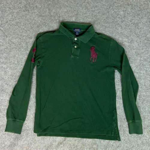 Polo Ralph Lauren Youth Boys Shirt Large Green Red Pony Big Pony Long Sleeve Top