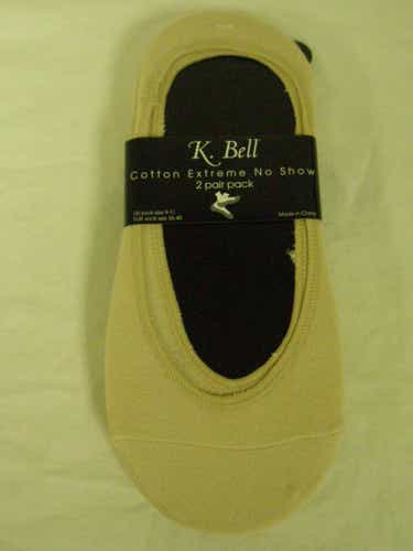 K. Bell Cotton Extreme No Show Socks 2pk 9-11 Tan NEW