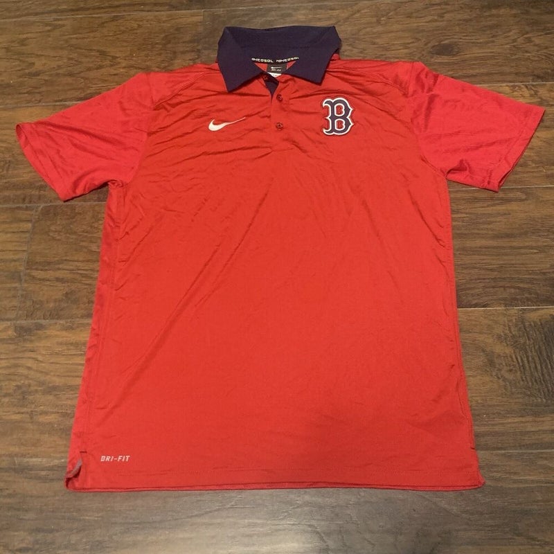 Boston Red Sox Nike Mens Small MLB Baseball Red Striped Polo Shirt Dri Fit  NEW