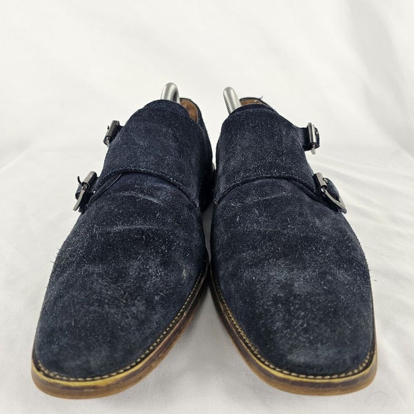 Nordstrom Mens Shop Double Monk Strap Blue Suede Oxford  display picture 1