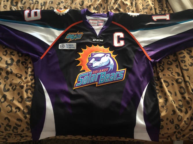 Authentic Team Issued Orlando Solar Bears Jersey #19 Della Rovere Captain ECHL On-Ice Specs