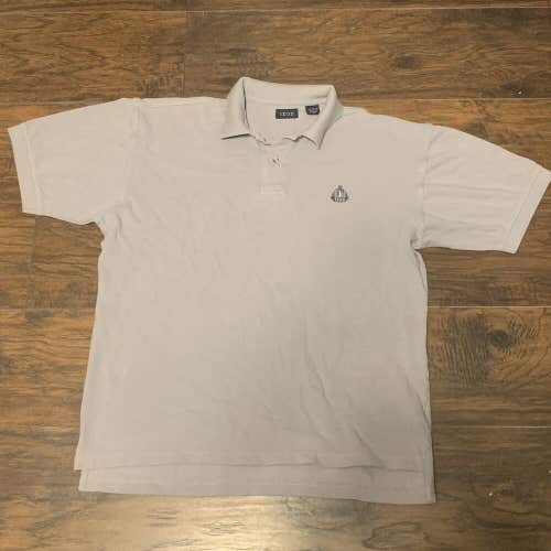 Izod Men's Casual Basic Solid Gray Logo Button Up Knit Cotton Polo Shirt Sz M