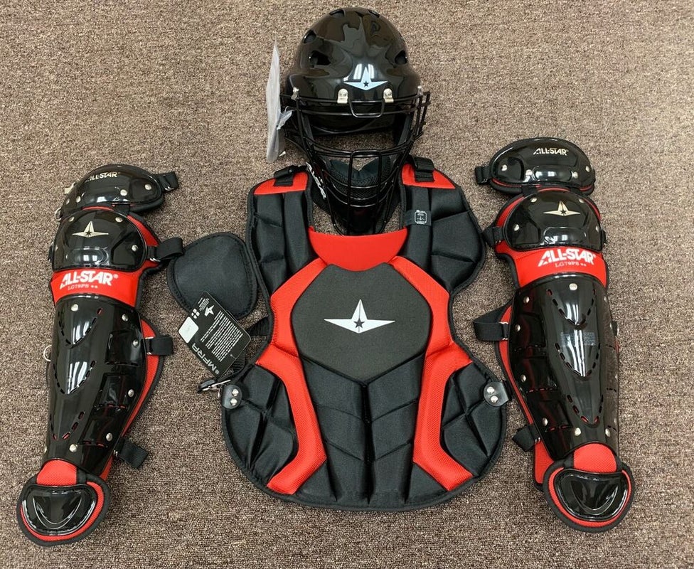 All Star Players Series Youth 10-12 Catchers Gear Set - Navy Blue Red