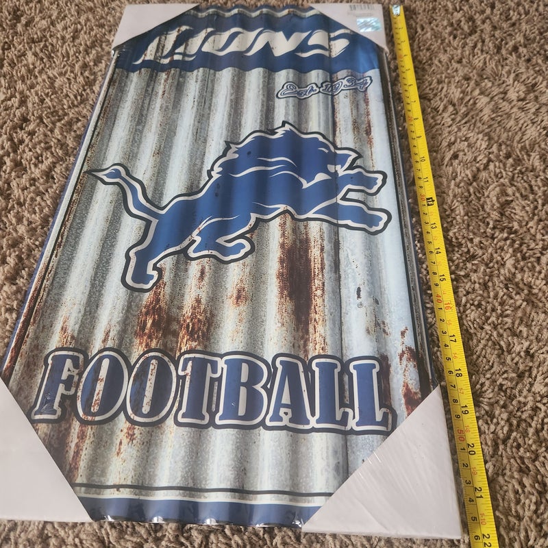 NEW Detroit Lions corrugated Metal Wall Art from Evergreen 12" x 22" with wall hanger on back
