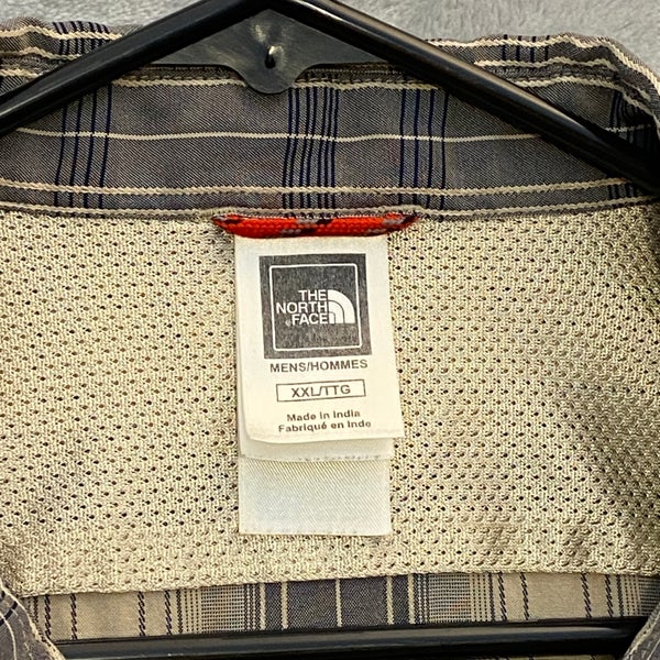 The North Face Shirt Men 2XL Grey Plaid Modal Short Sleeve Zip Pocket Logo  Trail