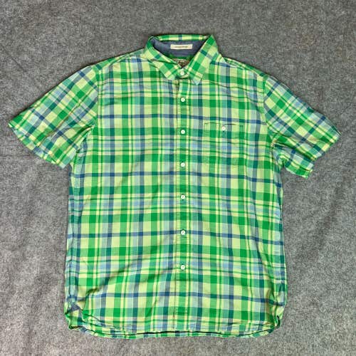 LL Bean Mens Shirt Large Green Plaid Short Sleeve Outdoor Fitted Button Front