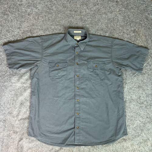 Cabelas Mens Shirt Extra Large Tall Gray Short Sleeve Button Front Soft Canvas