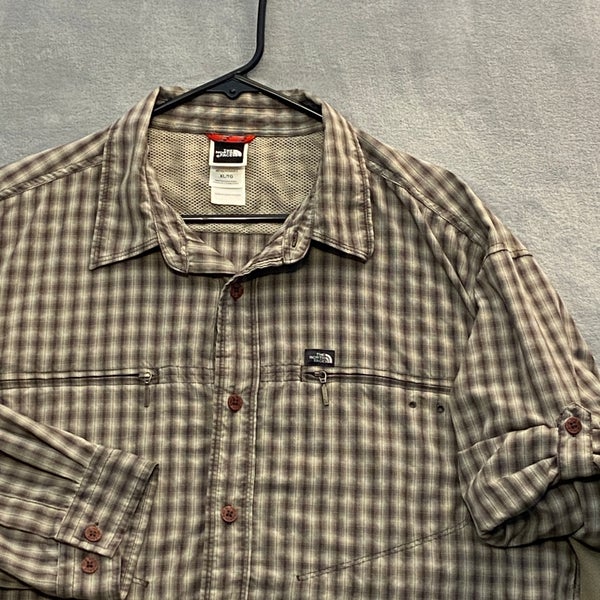 The North Face Shirt Men XL Check Roll-Up Long Sleeves Zip Pockets