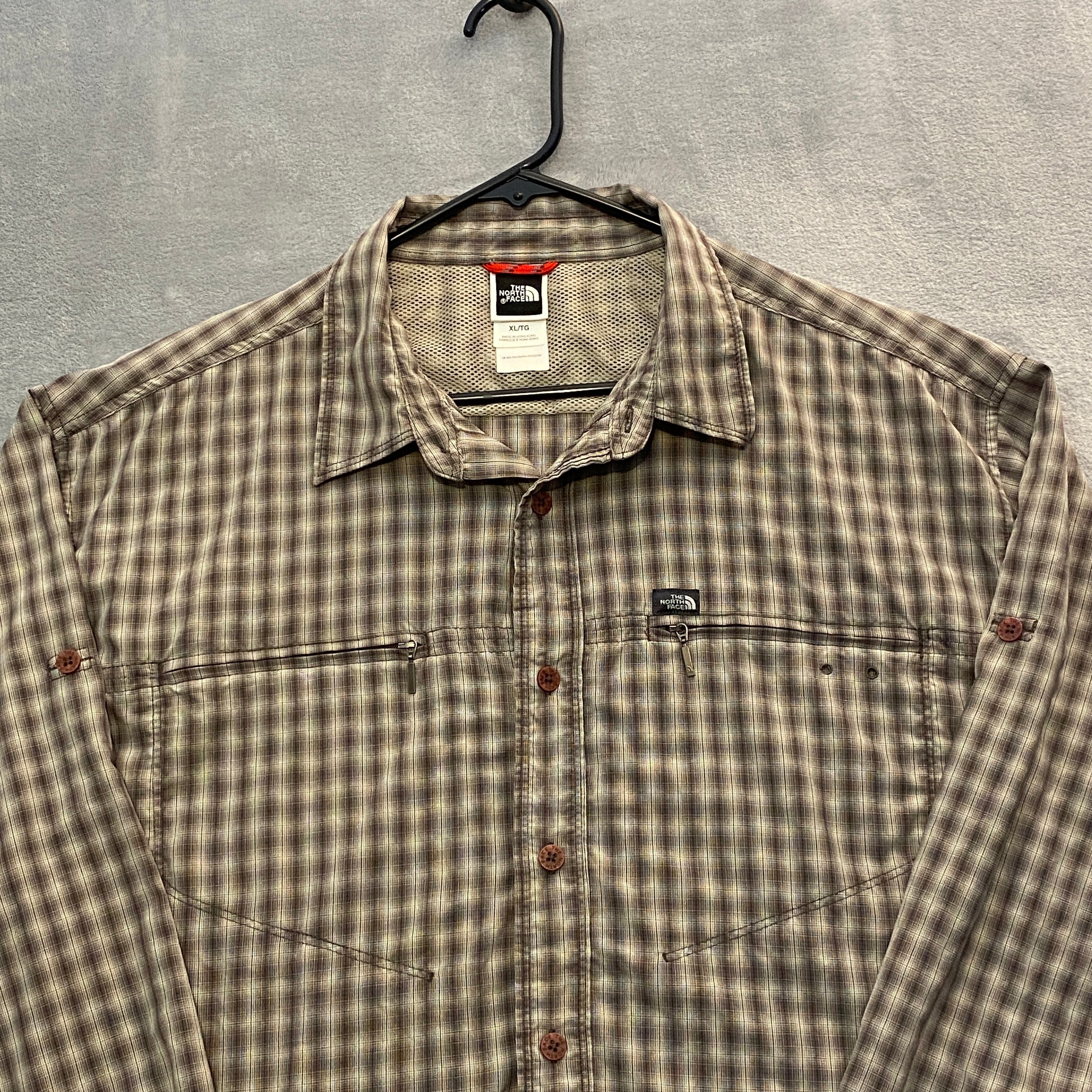 The North Face Mens XL Button Up Fishing Shirt Brown Nylon Breathable  Outdoor 