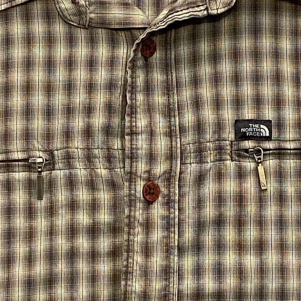 The North Face Shirt Men XL Check Roll-Up Long Sleeves Zip Pockets Logo  Hiking