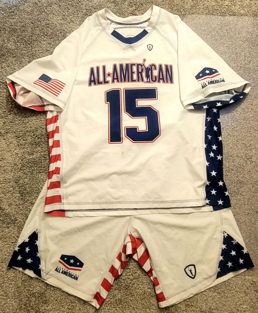 White All American Adrenaline No. 15 Lacrosse Jersey & Shorts Set - XL