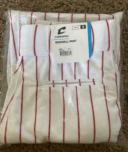Champro Adult Small White/Red Pinstripe Baseball Pants