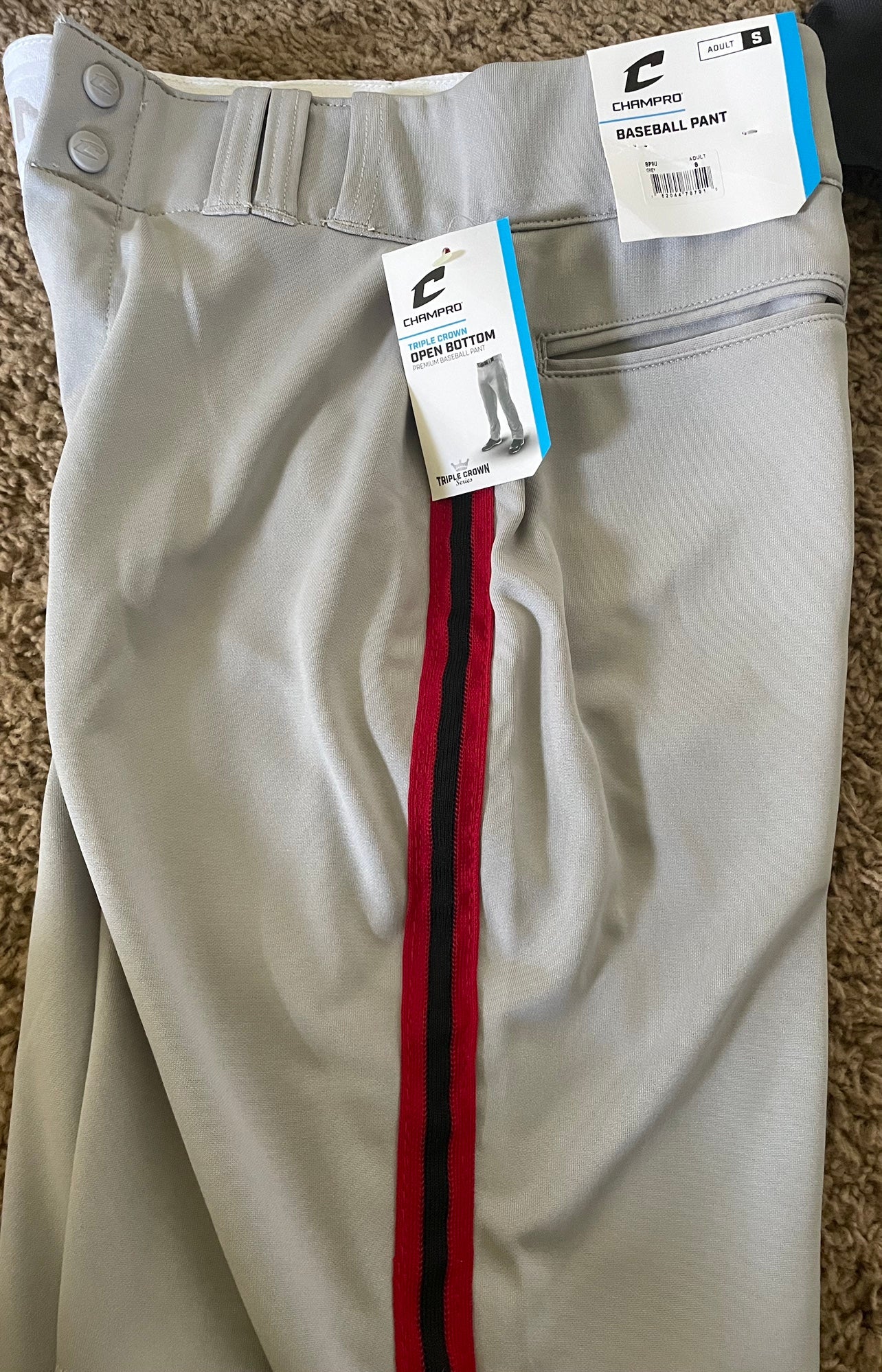 Champro Adult Small White/Red Pinstripe Baseball Pants