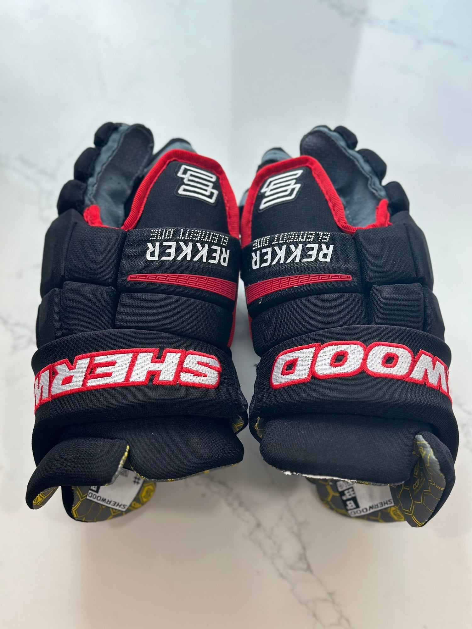 Sher-Wood Rekker Element One Dominik Kahun Edmonton Oilers Pro Stock Gloves  (Multiple Sizes)