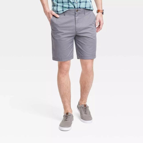 NWT Goodfellow and Co. Men's 9" Slim Fit Flat Front Chino Shorts Grey Size 32