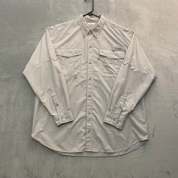 Columbia PFG Fishing Shirt Men Large Long Sleeve 100% Nylon Caped Vented  Pockets