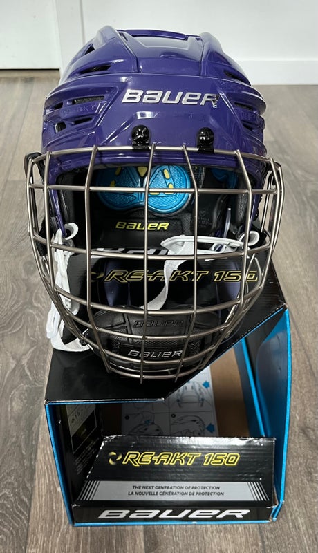 New Small Bauer Re-Akt 150 Helmet WITH CAGE - PURPLE