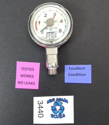 Dacor Brass Mini 2" 5000 PSI SPG Pressure Gauge Scuba Dive + Thermometer