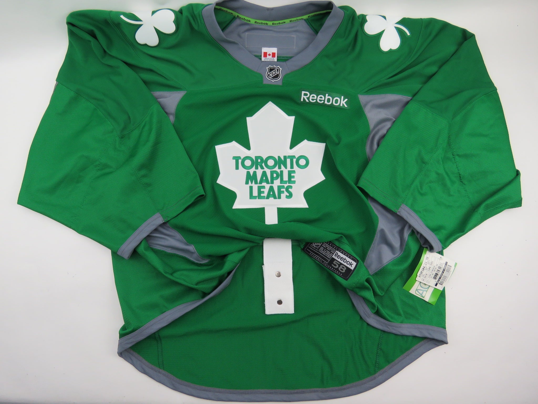 Team Issued Toronto Maple Leafs St. Patrick's Day Warm Up NHL Hockey Jersey  58 Goalie Cut