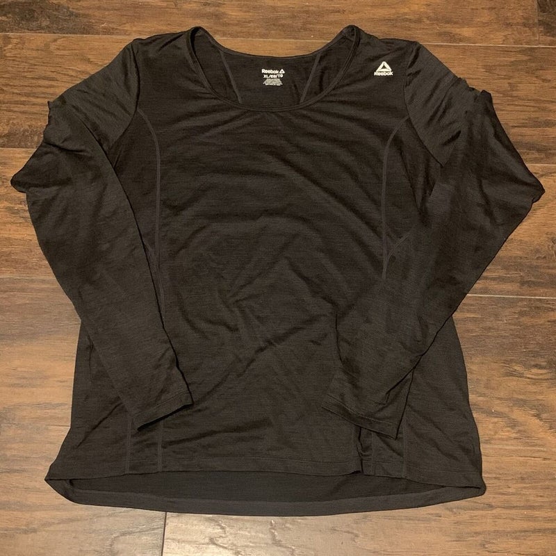 Reebok Athletics Sportswear Women's Black Workout Logo Long Sleeve Shirt Sz XL