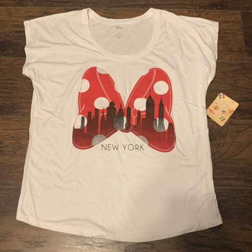 Minnie Mouse New York Disney Store Collection White Red Bow Graphic Tee Sz XL
