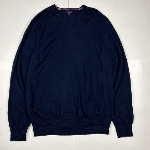 Brooks Brothers 100% Extra Fine Merino Wool Sweater V-Neck Dark Blue XL