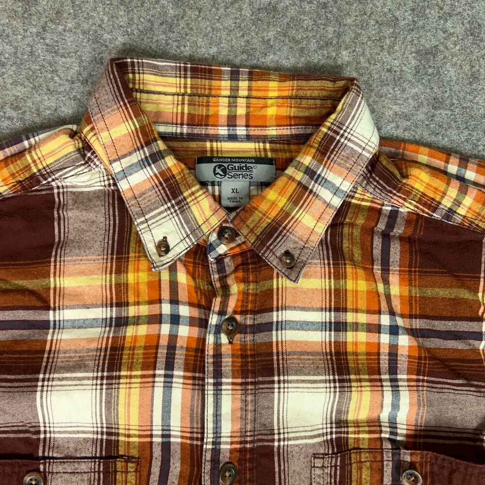 Gander Mountain Guide Series Mens Shirt Extra Large Flannel Brown Orange  Outdoor