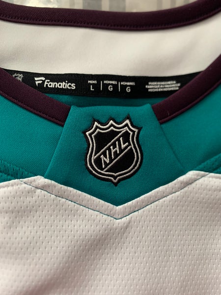 Vtg Rare NHL Anahiem Mighty Ducks Starter All Over Print Big Logo Jersey.  Mens L