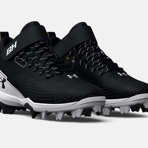 Under Armour  Harper 7 Mid Junior Rubber Molded Baseball Shoe, Kids, Black/White, 5Y