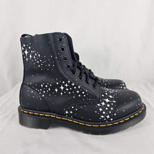 Dr. Martens 1460 Pascal Stars Black Leather Lace Up Boots Womens 8 Mens 7