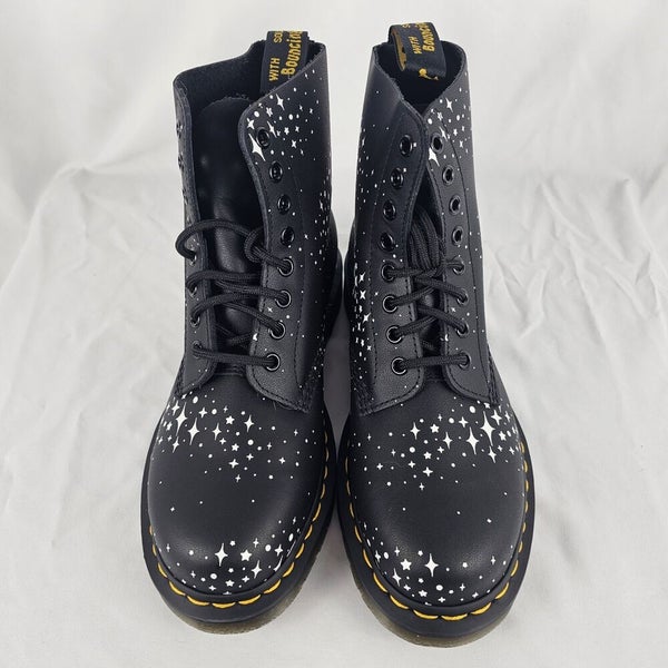 Dr. Martens 1460 Pascal Stars Black Leather Lace Up Boots Womens 8
