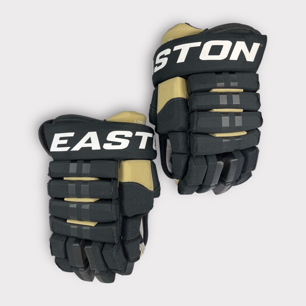 Pro Stock Used 14” Easton Pro 4-Roll Pittsburgh Penguins Hockey Gloves Letang