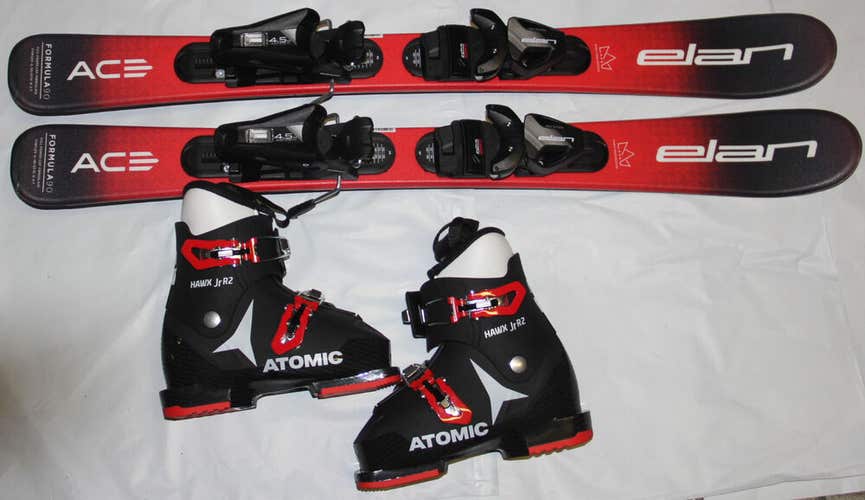 NEW 90cm ELAN formula kids skis with bindings  + Atomic ski boots 19/19.5 mondo