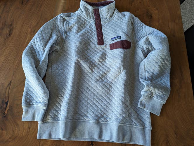 Patagonia Snap-T Quilted Pullover Gray with Maroon Women's Medium Organic Cotton
