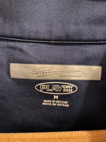 Greg Norman Play Dry Men's Block Textured 1/4 Zip Mock in Navy. Size M.UPF 50+