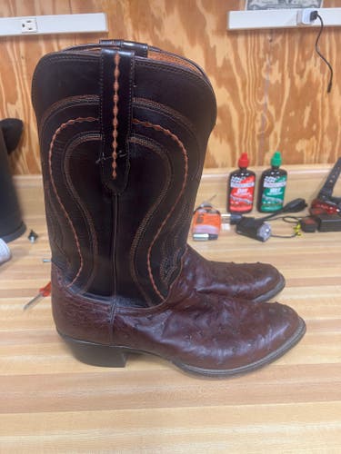Lucchese Full Quill Ostrich Medium Round Toe Cowboy Boots size 10.5 (mens)