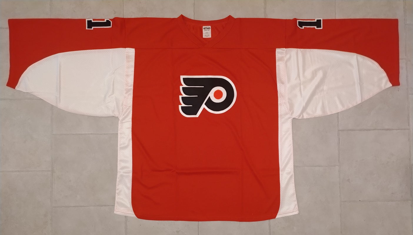 Stadium Adult Hockey Jersey - in White/Orange/Black Size Goal Cut (Intermediate)