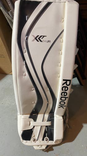 New 28+1" Reebok XLT24 Goalie Leg Pads White/black and womens goalie pelvic protector.