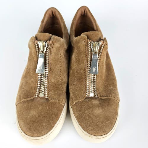Frye Womens Lena Sneakers Shoes Tan Suede 3471322 Low Top Front Zipper 8 M