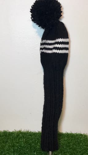 Knitted Pom Pom Fairway Wood Head Cover - Black & White
