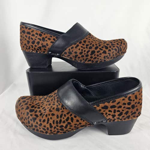 Dansko Women’s Prima Hair Calf Cheetah Clogs Leopard Animal Print Size 41 / 10.5